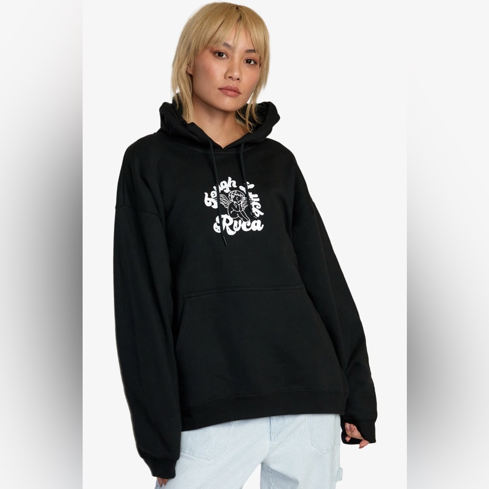 RVCA Black Hoodie with White Graphic Logo
